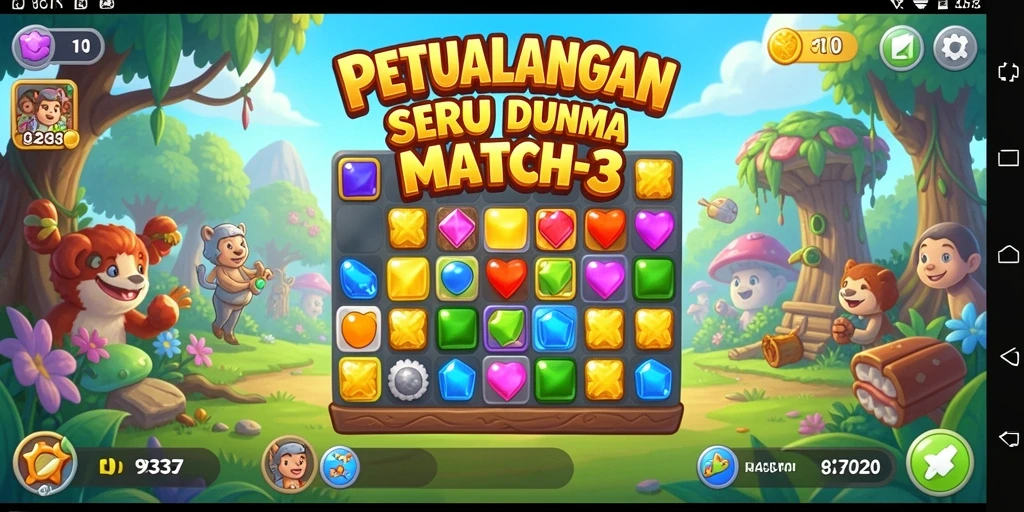 Tampilan gameplay seru dalam 93337, saat memadukan permata.