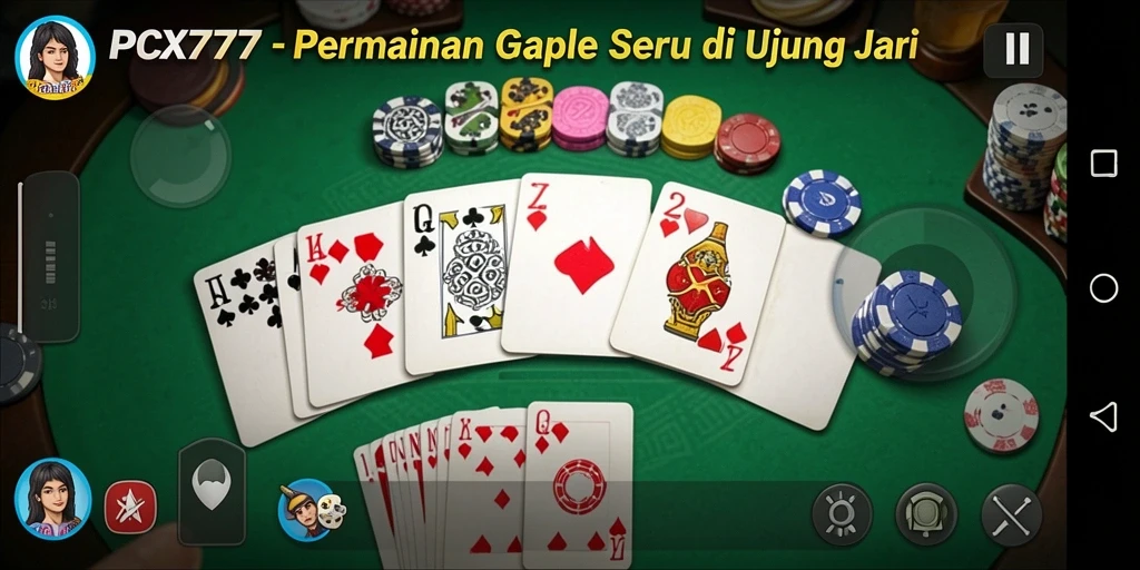 Screenshot gameplay PCX777 dengan tampilan kartu Gaple yang menarik.
