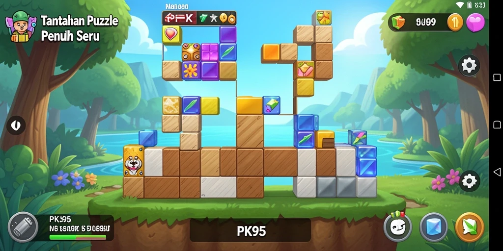 Tampilan gameplay PK95 yang penuh warna dan menantang puzzle.