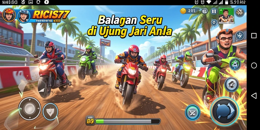 Gameplay RICIS77 yang seru dan penuh aksi balapan.