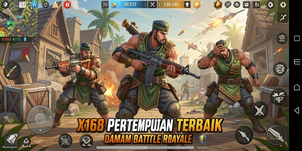 Gameplay seru X168 dalam pertempuran Battle Royale.